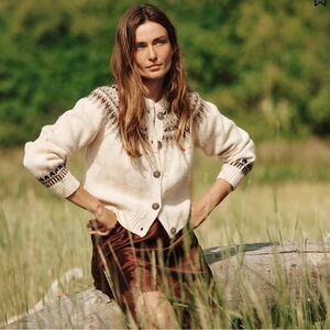 Dôen Clarke cardigan in oatmeal Olympia fair isle size M NWT